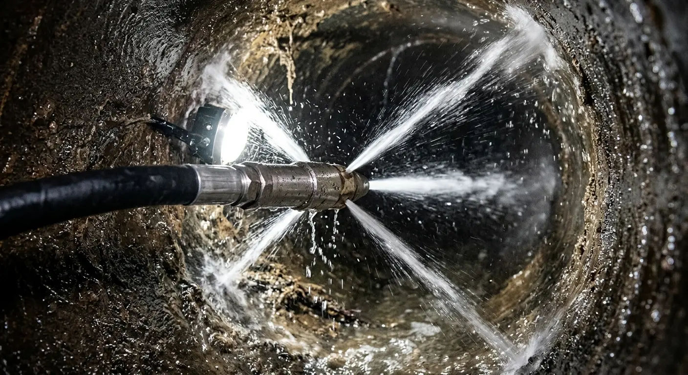High-pressure hydro jetting nozzle cleaning sewer pipe for Storm Drain Cleaning in Vero Beach